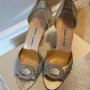 Manolo Blahnik Sedarby D’Orsay Silver Heels